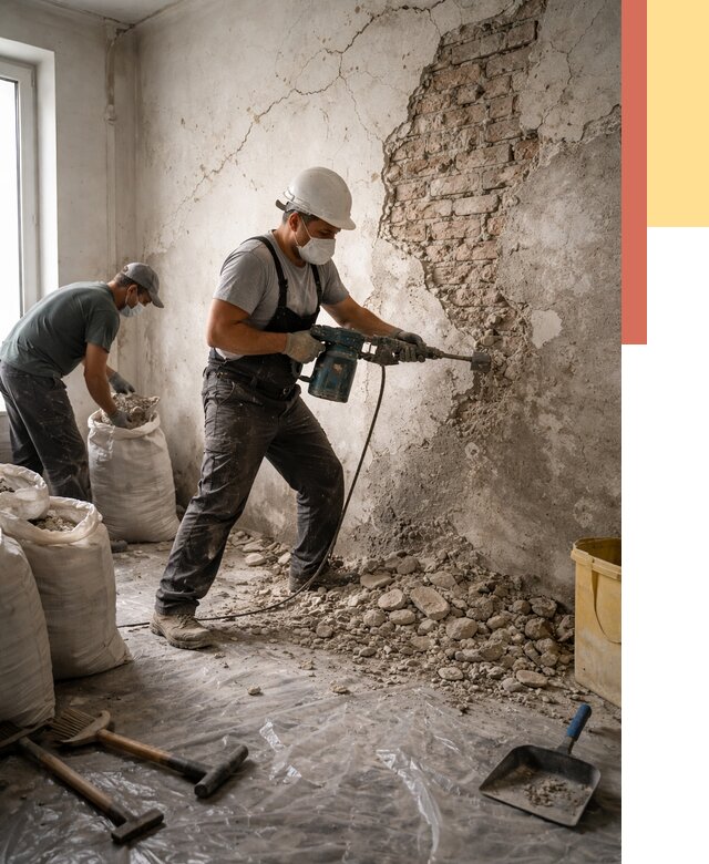 Демонтаж штукатурки со стен в Ухте от 7290 руб/м² — быстро и недорого | ОТДЕЛОЧНИК-Хта