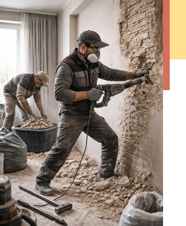 Демонтаж декоративного камня в Ухте от 1468 руб/м² — быстро и недорого | ОТДЕЛОЧНИК-Хта