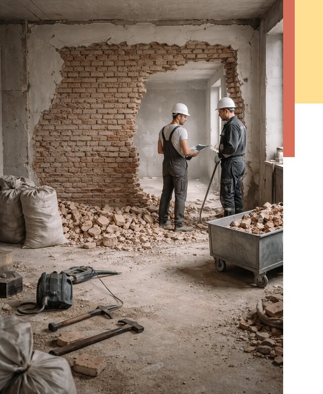 Демонтаж кирпичных стен в Ухте от 4253 руб. — быстро, недорого, под ключ | ОТДЕЛОЧНИК-Хта