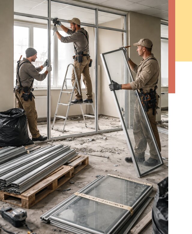 Демонтаж алюминиевых перегородок в Ухте от 4253 руб. — быстро и недорого | ОТДЕЛОЧНИК-Хта