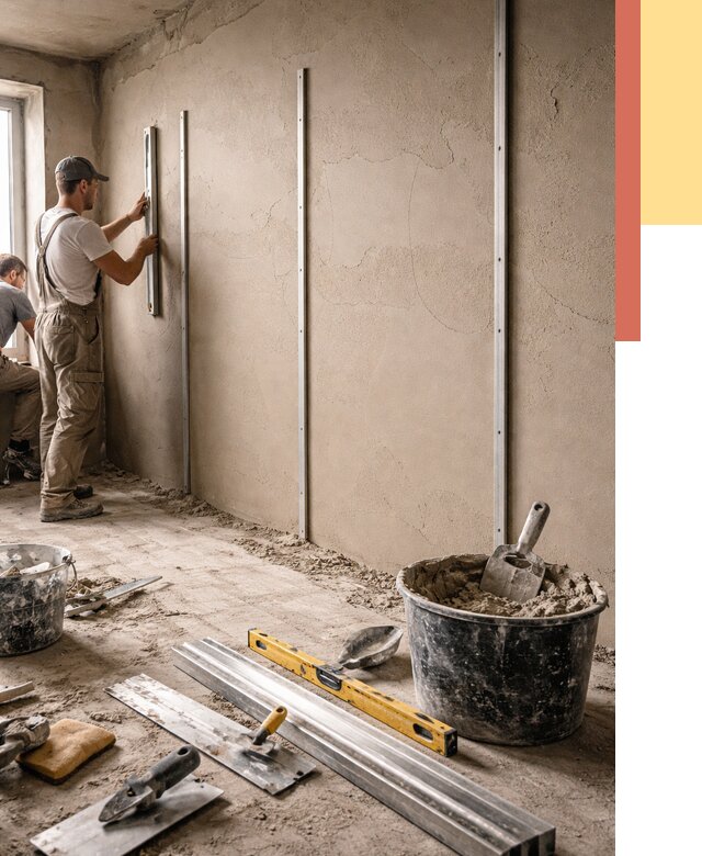 Штукатурка стен по маякам в Ухте от 5569 руб./м² — выравнивание под ключ | ОТДЕЛОЧНИК-Хта