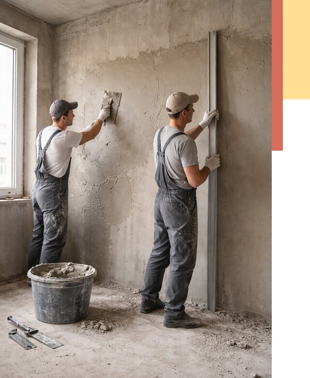 Штукатурка бетонных стен в Ухте от 4556 руб/м² — качественно и быстро | ОТДЕЛОЧНИК-Хта