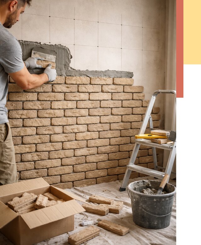 Монтаж декоративного кирпича в Ухте от 3240 руб./м² — быстро и недорого | ОТДЕЛОЧНИК-Хта