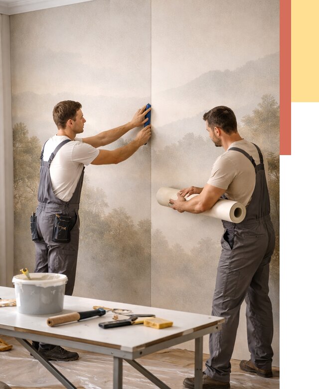 Поклейка фотообоев в Ухте от 8606 руб/м² — быстро и недорого | ОТДЕЛОЧНИК-Хта