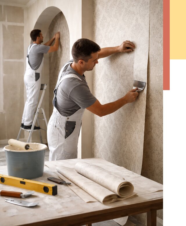 Поклейка обоев на сложные стены в Ухте от 2835 руб. под ключ | ОТДЕЛОЧНИК-Хта