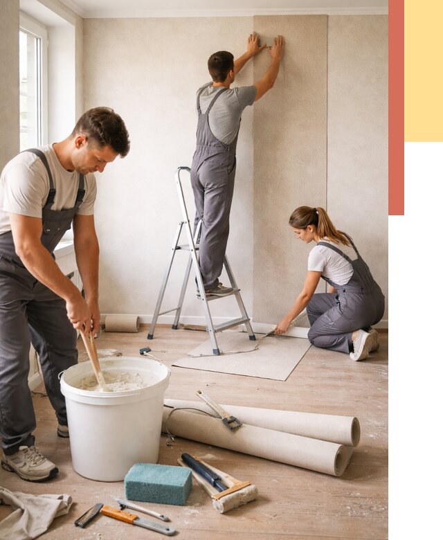 Оклейка стен обоями в Ухте от 3544 руб/м2 — быстро и недорого | ОТДЕЛОЧНИК-Хта