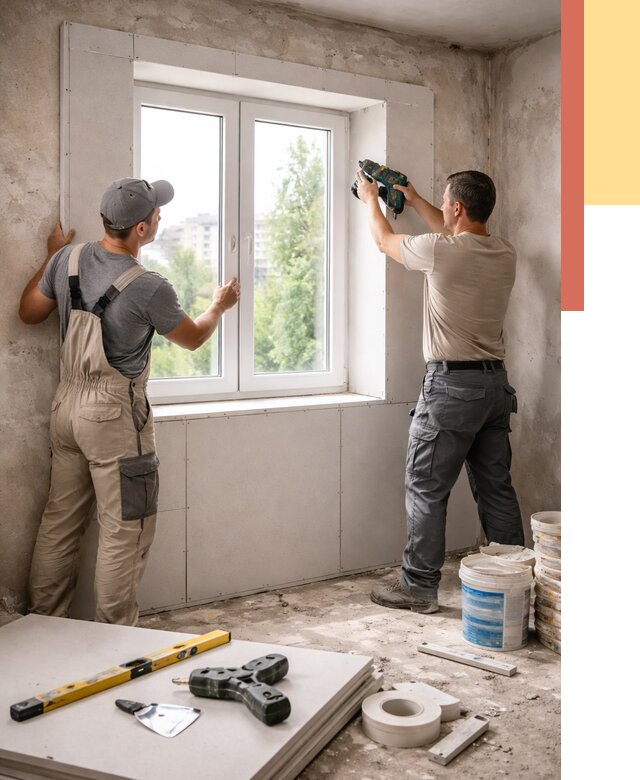 Монтаж откосов из гипсокартона в Ухте от 4556 руб. под ключ | ОТДЕЛОЧНИК-Хта