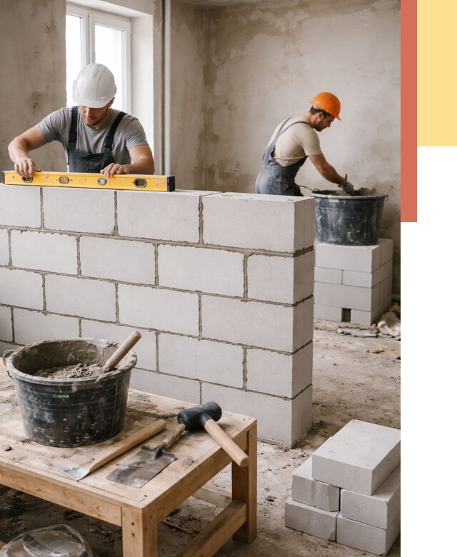 Кладка перегородок из газобетона в Ухте от 3240 руб. под ключ | ОТДЕЛОЧНИК-Хта