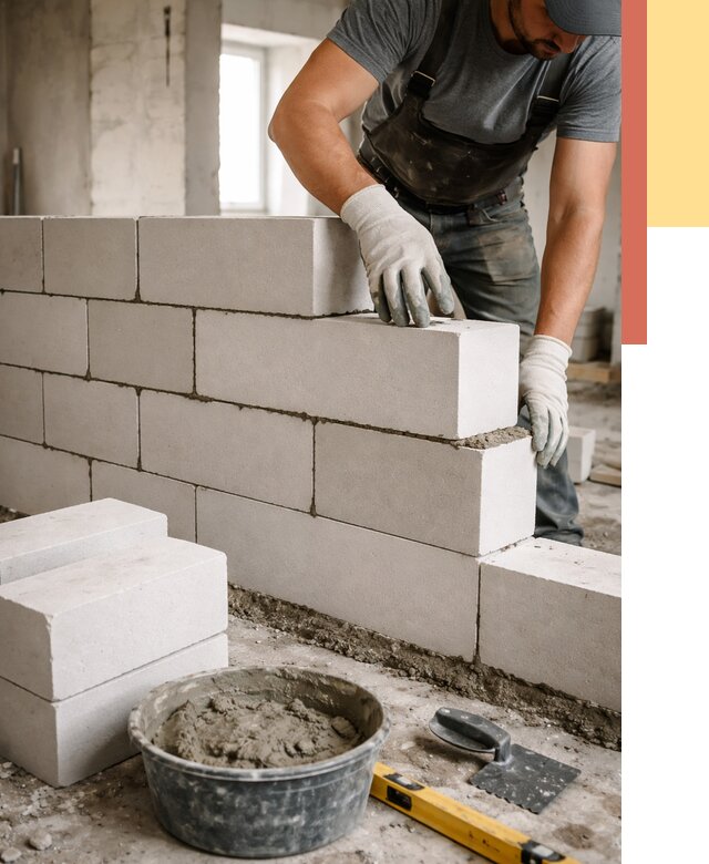 Кладка перегородок из силикатного блока в Ухте от 4050 руб. под ключ | ОТДЕЛОЧНИК-Хта