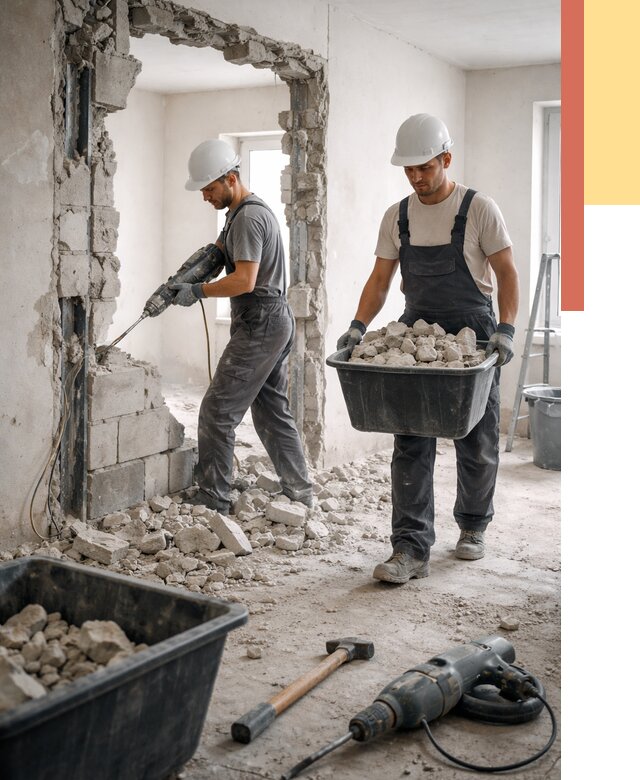 Демонтаж блоковых перегородок в Ухте от 3797 руб. — быстро и недорого | ОТДЕЛОЧНИК-Хта