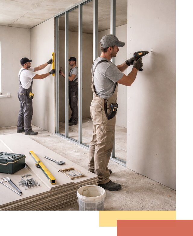 Однослойная перегородка из гипсокартона в Ухте под ключ, монтаж и отделка