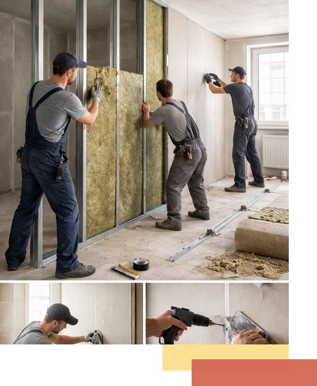 Перегородка из гипсокартона с шумоизоляцией в Ухте — монтаж под ключ