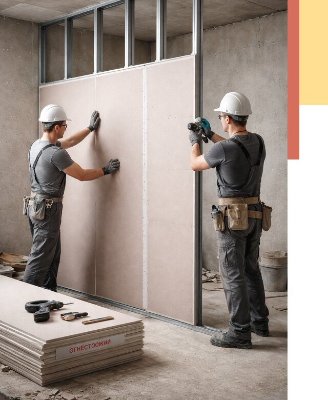 Перегородка из огнестойкого гипсокартона в Ухте от 1873 руб. под ключ | ОТДЕЛОЧНИК-Хта