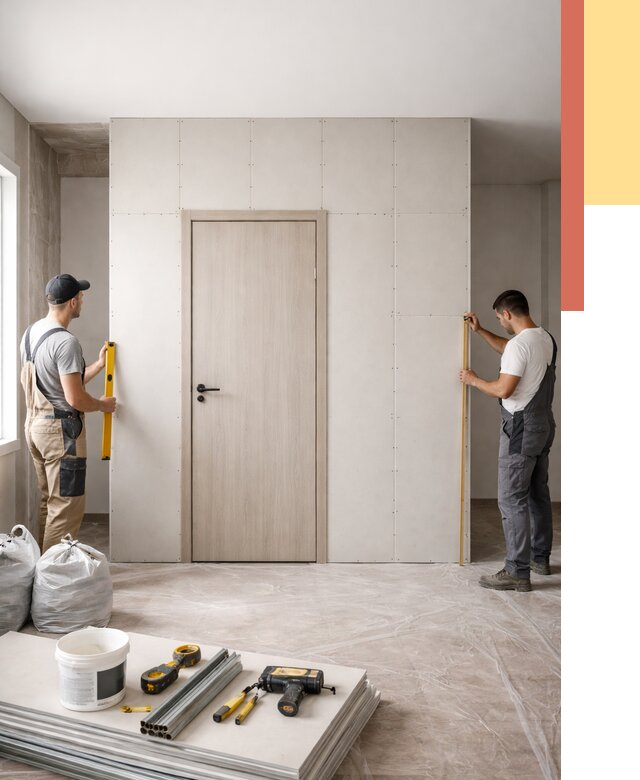 Перегородка из гипсокартона с дверью в Ухте от 4556 руб. под ключ | ОТДЕЛОЧНИК-Хта