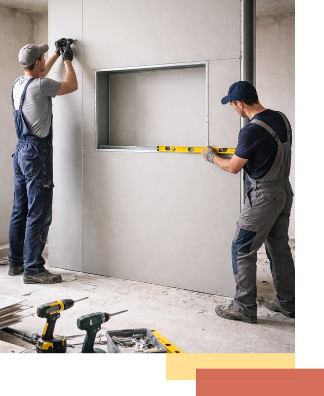 Перегородка из гипсокартона с нишей под декор в Ухте