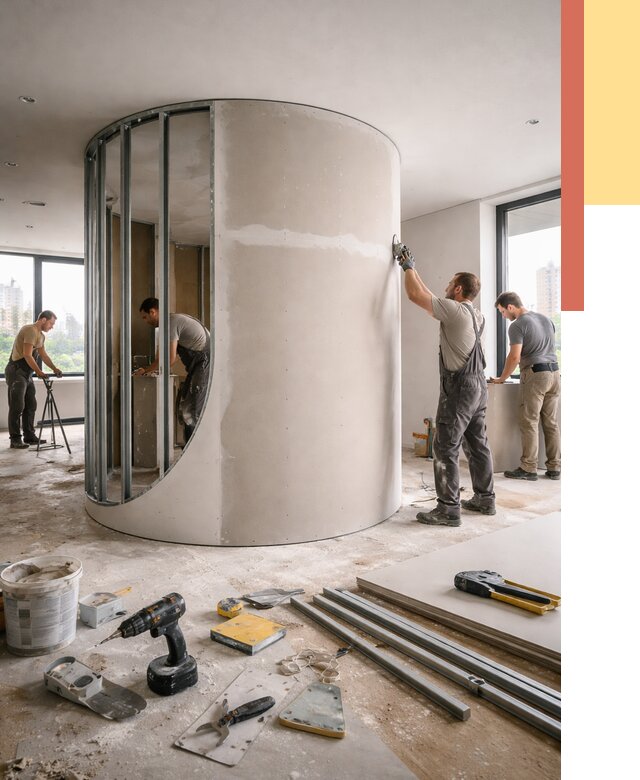 Радиусная перегородка из гипсокартона в Ухте от 2936 руб. под ключ | ОТДЕЛОЧНИК-Хта