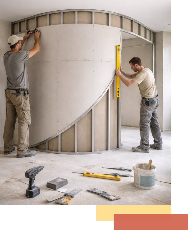 Радиусная перегородка из гипсокартона в Ухте под ключ