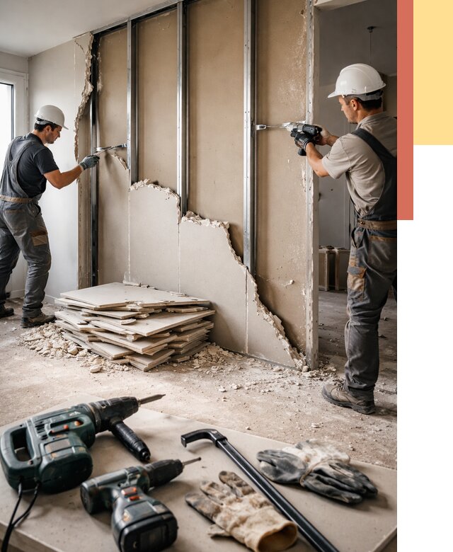 Демонтаж перегородки из гипсокартона в Ухте от 1215 руб. быстро и недорого | ОТДЕЛОЧНИК-Хта