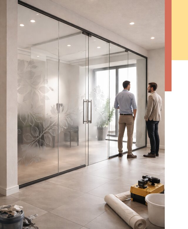 Стеклянные перегородки с рисунком в Ухте от 12656 руб. монтаж и нанесение | ОТДЕЛОЧНИК-Хта