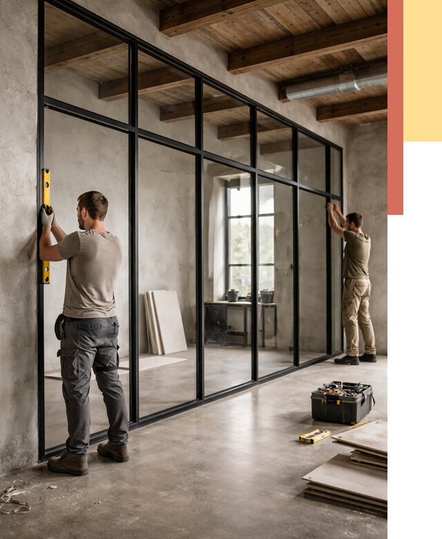 Стеклянные перегородки лофт в Ухте от 10631 руб. под ключ | ОТДЕЛОЧНИК-Хта