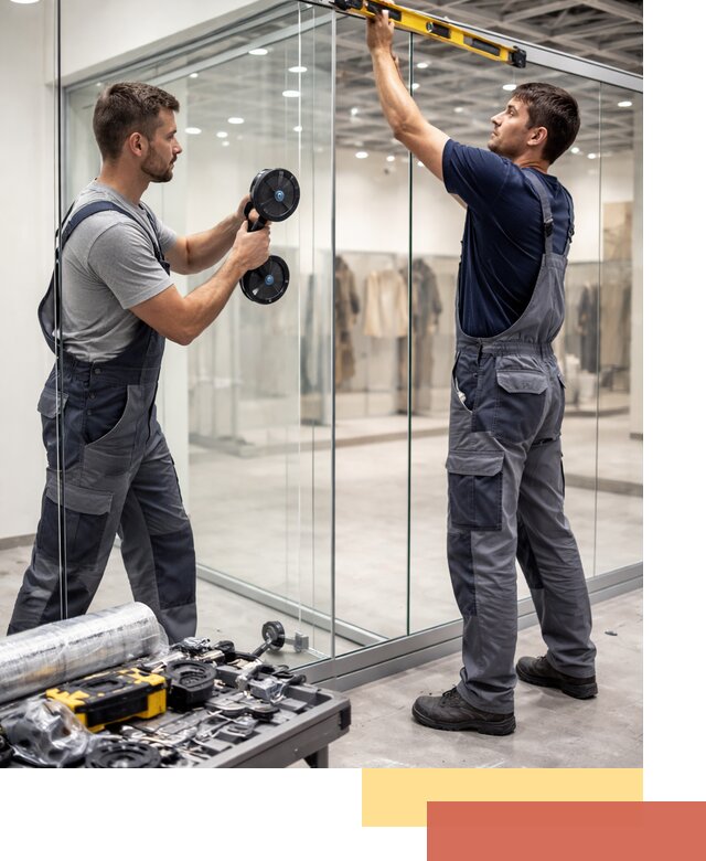 Стеклянные перегородки для магазинов в Ухте — монтаж и установка