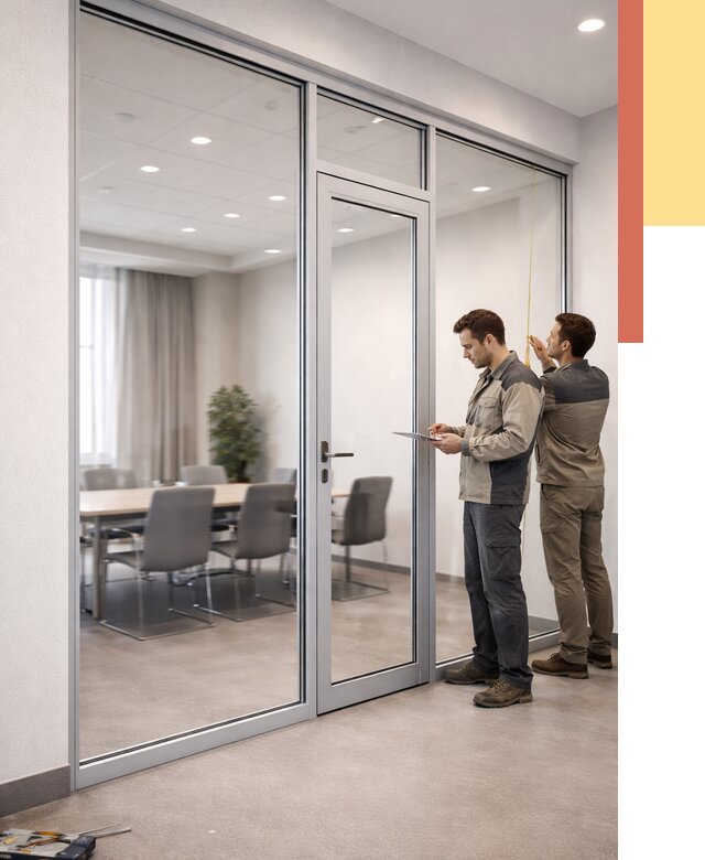 Установка и монтаж алюминиевых перегородок со стеклом в Ухте от 8303 руб. | ОТДЕЛОЧНИК-Хта