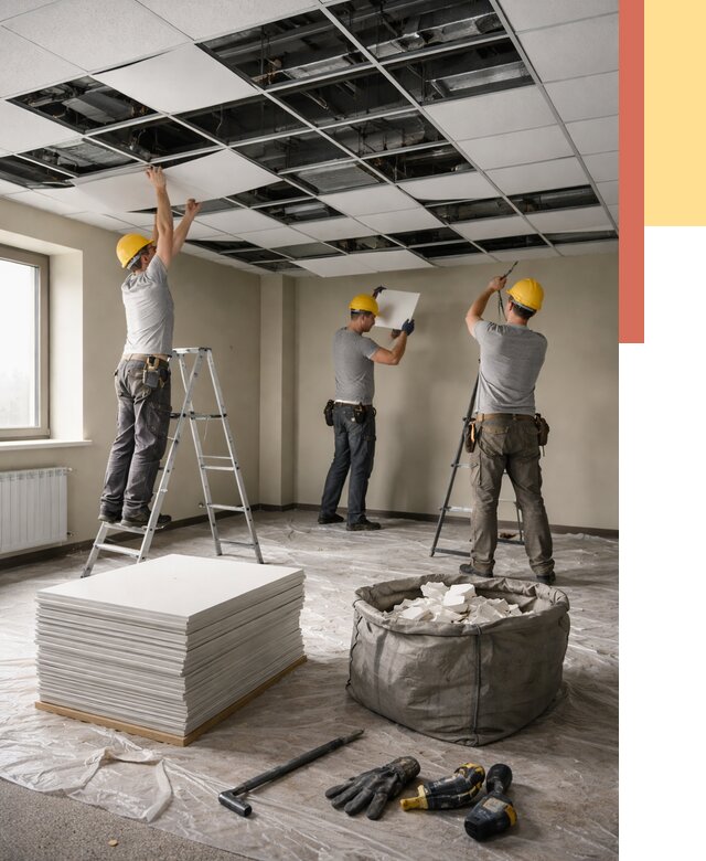 Демонтаж потолка Армстронг в Ухте от 4556 руб. быстро и недорого | ОТДЕЛОЧНИК-Хта