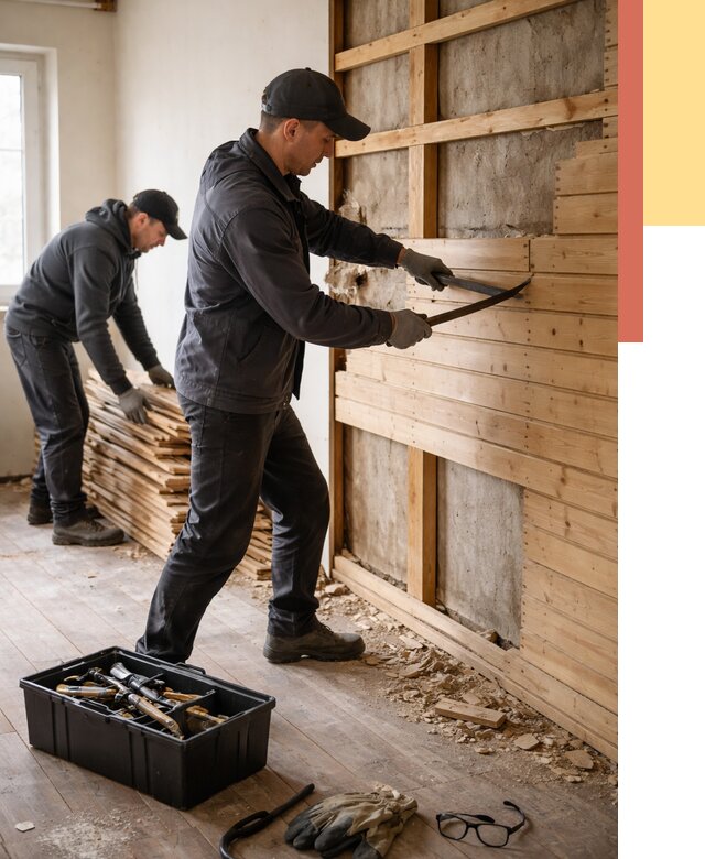 Демонтаж вагонки в Ухте от 3848 руб/м2 — быстро и недорого | ОТДЕЛОЧНИК-Хта