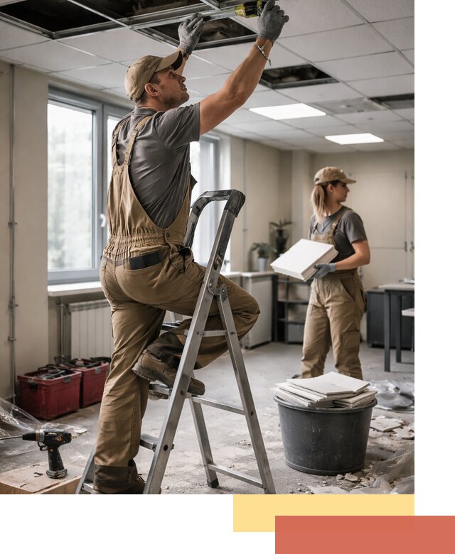 Ремонт потолка Армстронг и замена плит в Ухте