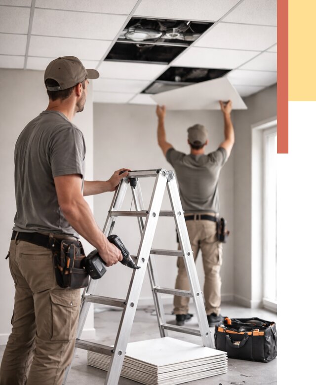 Обслуживание подвесного потолка в Ухте от 3544 руб. — быстро и недорого | ОТДЕЛОЧНИК-Хта