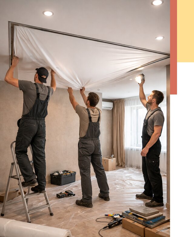 Монтаж ПВХ натяжного потолка в Ухте от 3544 руб. под ключ | ОТДЕЛОЧНИК-Хта