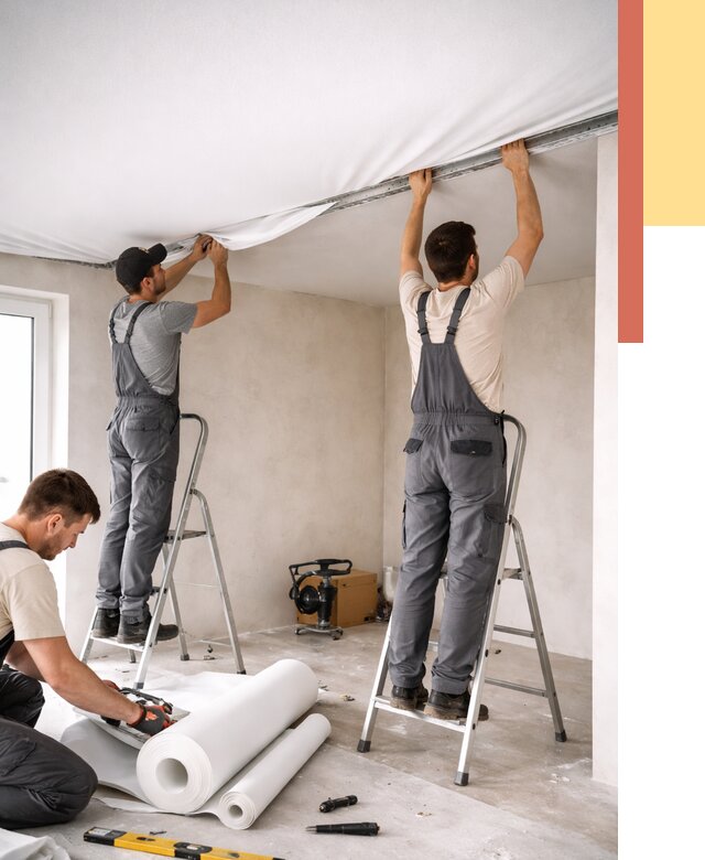 Монтаж тканевого натяжного потолка в Ухте от 3544 руб. под ключ | ОТДЕЛОЧНИК-Хта