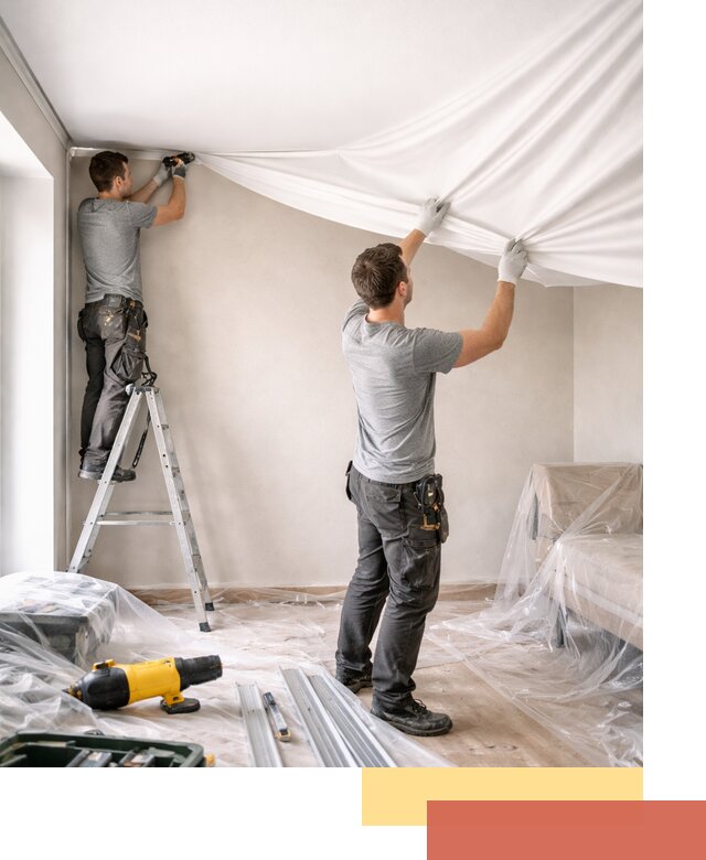 Монтаж тканевого натяжного потолка в Ухте недорого и быстро