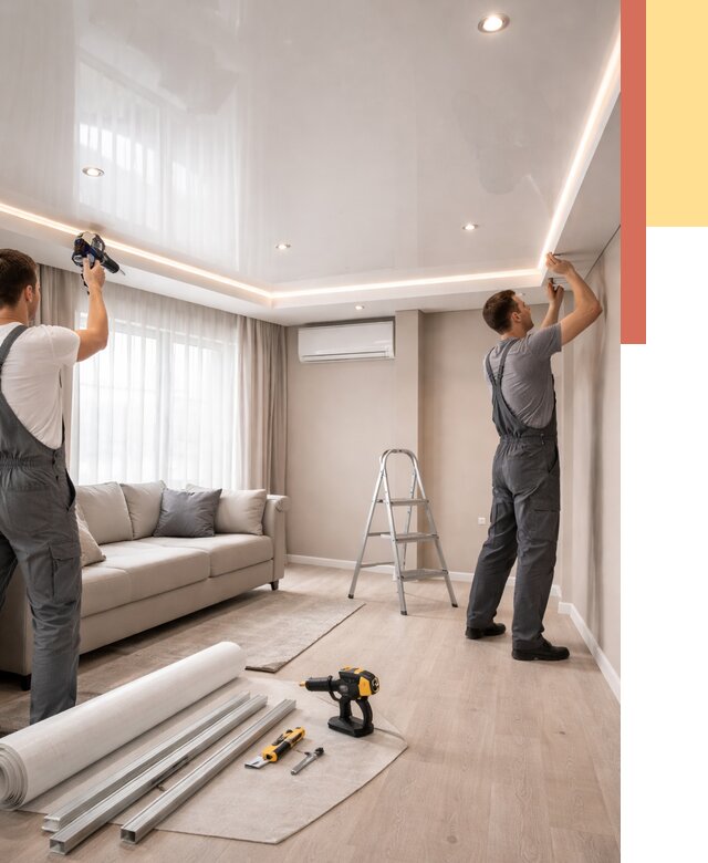 Монтаж глянцевого натяжного потолка в Ухте от 759 руб. под ключ | ОТДЕЛОЧНИК-Хта