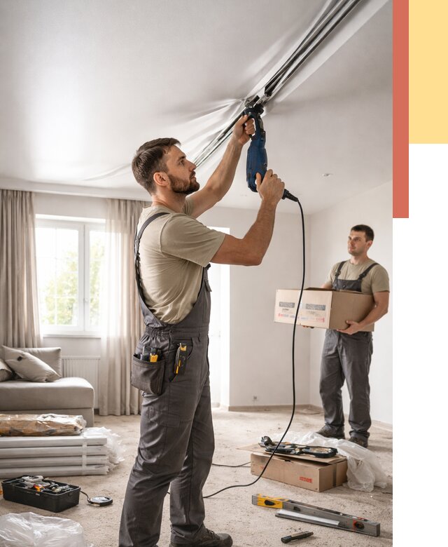 Монтаж сатинового натяжного потолка в Ухте от 3544 руб. | Быстро, недорого — ОТДЕЛОЧНИК-Хта