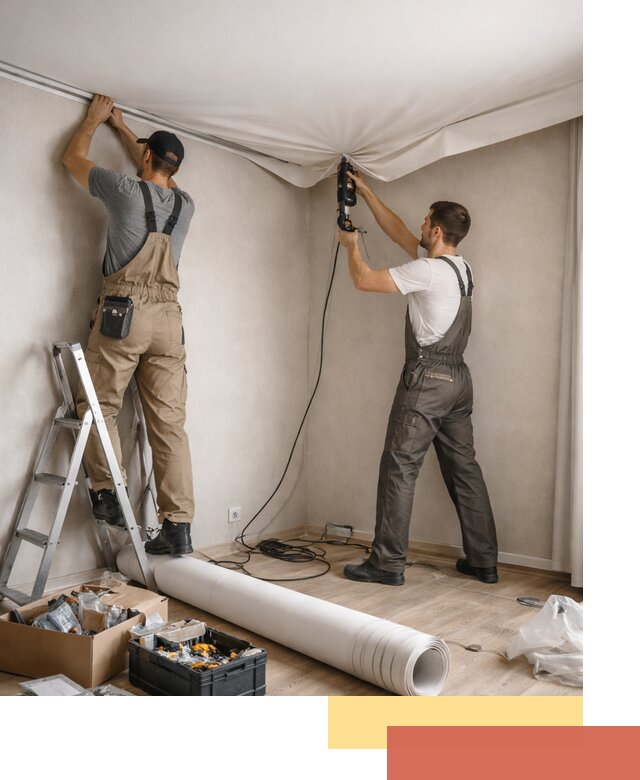 Монтаж цветного натяжного потолка в Ухте за один день