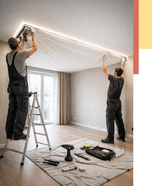 Монтаж парящего натяжного потолка в Ухте от 4556 руб. быстро и недорого | ОТДЕЛОЧНИК-Хта