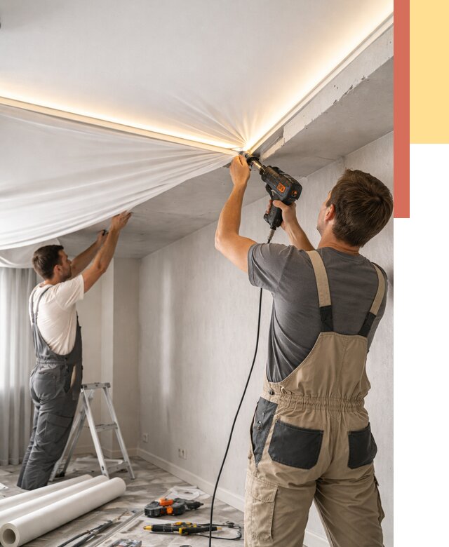 Монтаж натяжного потолка с подсветкой в Ухте от 962 руб. | ОТДЕЛОЧНИК-Хта