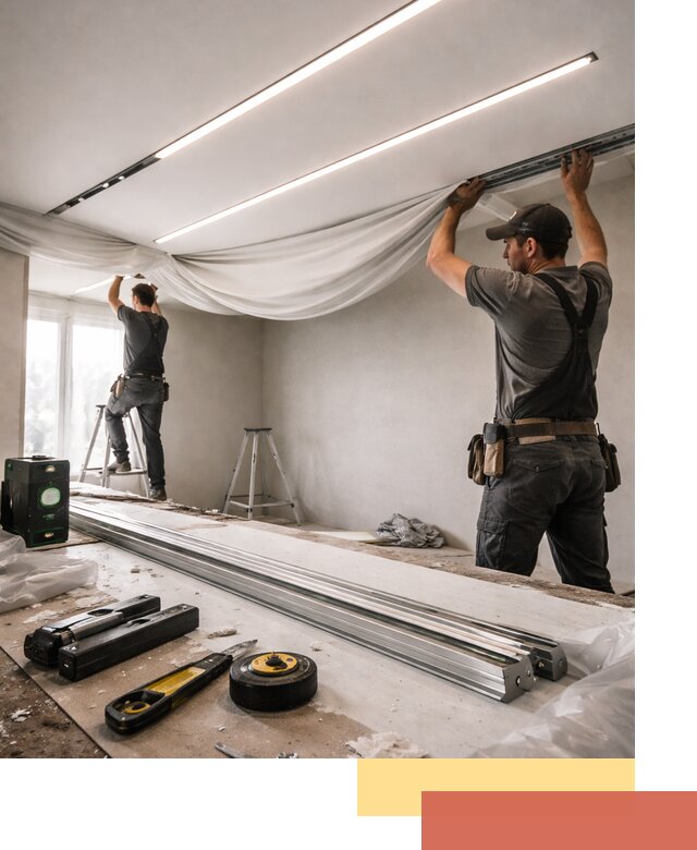 Монтаж натяжных потолков со световыми линиями в Ухте