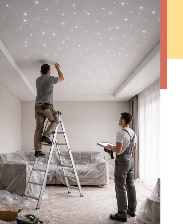 Монтаж натяжного потолка «звездное небо» в Ухте от 6581 руб. | ОТДЕЛОЧНИК-Хта