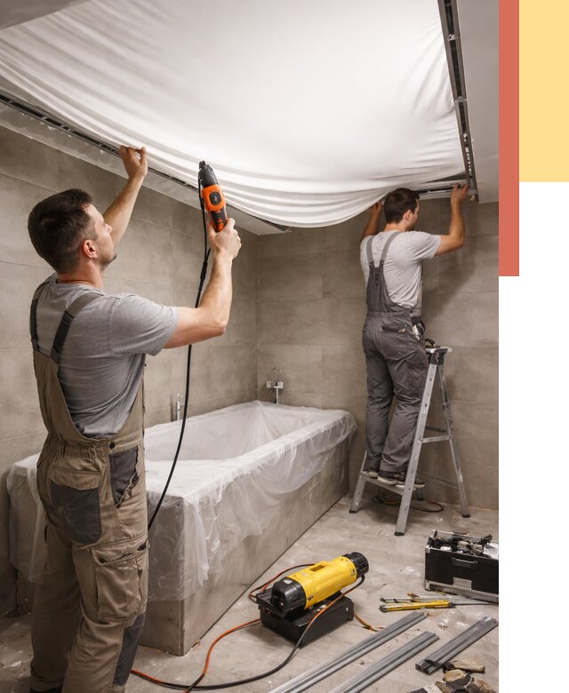 Монтаж натяжного потолка в ванной в Ухте от 1215 руб. под ключ | ОТДЕЛОЧНИК-Хта