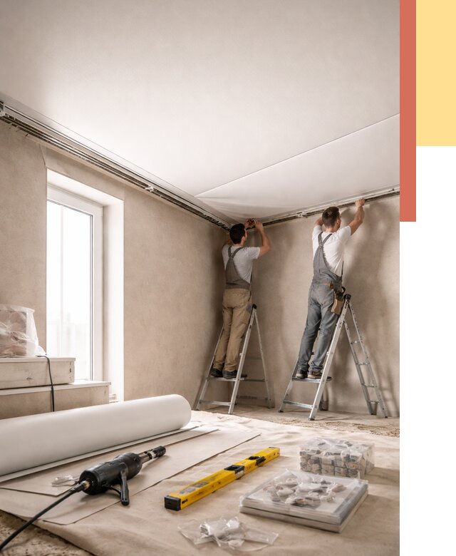 Монтаж натяжного потолка в спальне в Ухте от 3848 руб. под ключ | ОТДЕЛОЧНИК-Хта