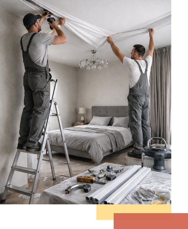 Монтаж натяжного потолка в спальне в Ухте