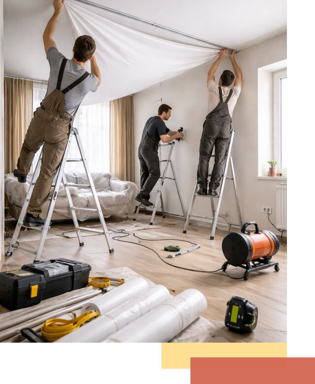 Монтаж натяжного потолка в гостиной в Ухте