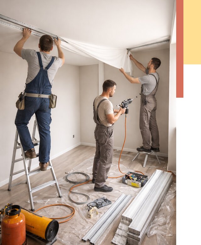 Монтаж натяжного потолка в студии в Ухте от 5569 руб. — быстро и недорого | ОТДЕЛОЧНИК-Хта