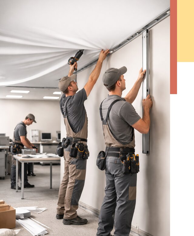 Монтаж натяжного потолка в офисе в Ухте от 456 руб/м² — быстро и недорого | ОТДЕЛОЧНИК-Хта