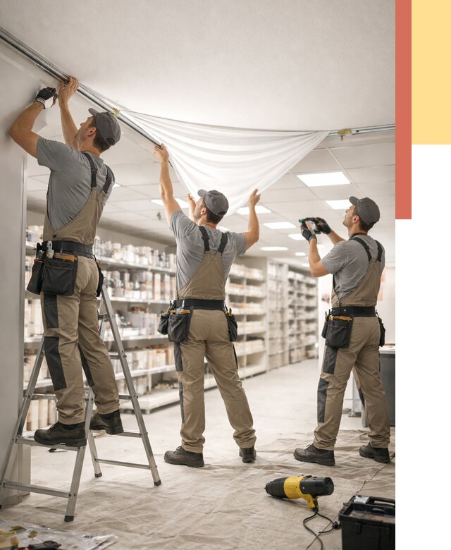 Монтаж натяжного потолка в магазине в Ухте от 4556 руб. быстро и недорого | ОТДЕЛОЧНИК-Хта