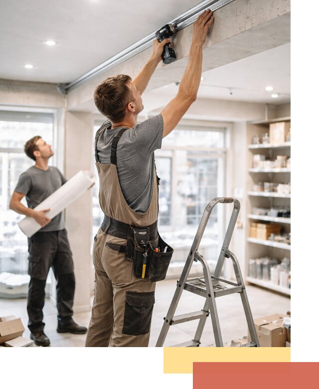 Монтаж натяжных потолков в магазине в Ухте