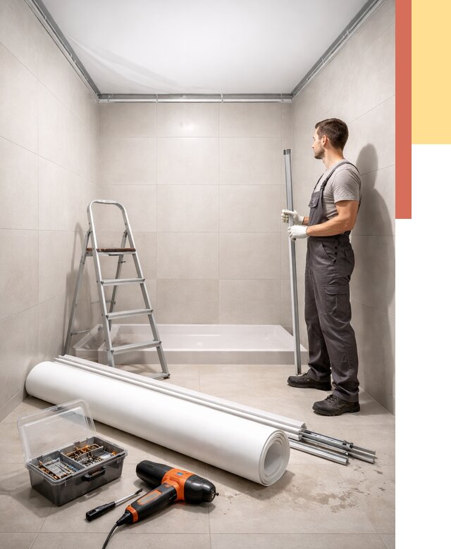 Монтаж натяжного потолка в санузле в Ухте от 1873 руб. — ОТДЕЛОЧНИК-Хта