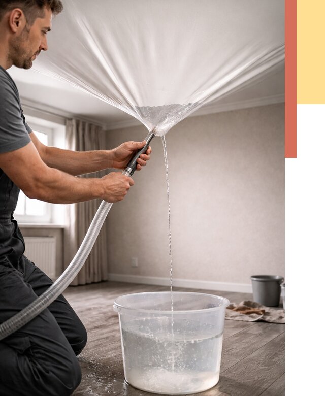 Слив воды с натяжного потолка в Ухте от 2531 руб. быстро и недорого | ОТДЕЛОЧНИК-Хта